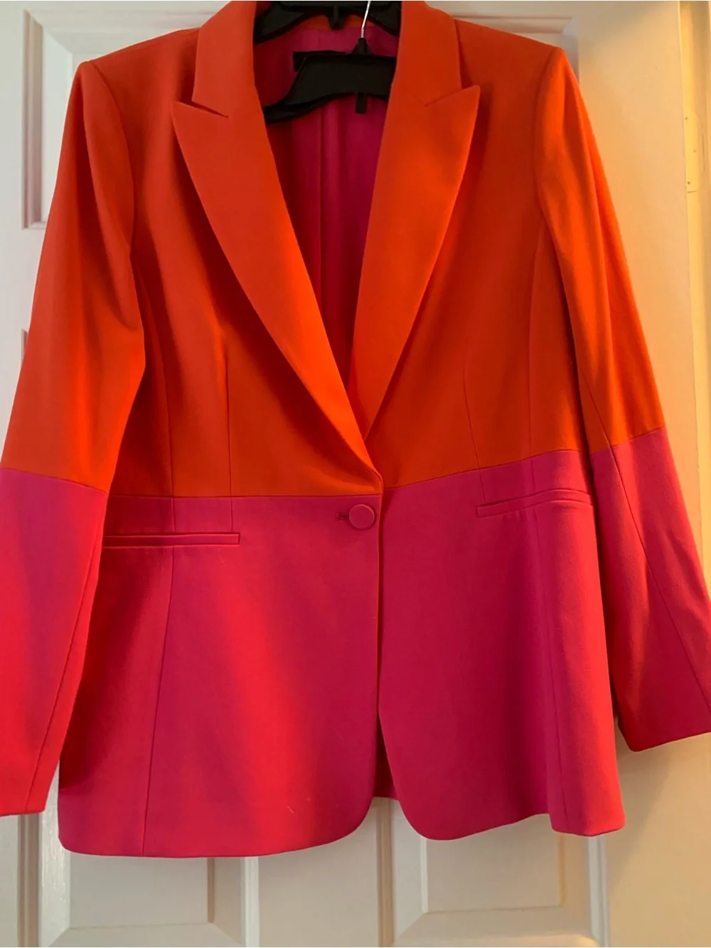 Tahari ASL Orange and Pink Colorblock Blazer - Picture 2 of 5